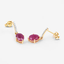 Load image into Gallery viewer, 1.75 Carat Genuine Ruby and White Diamond 10K Yellow Gold Earrings