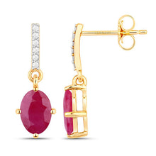 Load image into Gallery viewer, 1.75 Carat Genuine Ruby and White Diamond 10K Yellow Gold Earrings
