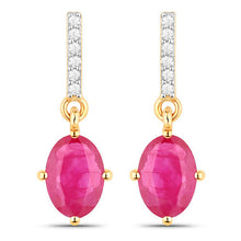Load image into Gallery viewer, 1.75 Carat Genuine Ruby and White Diamond 14K Yellow Gold Earrings