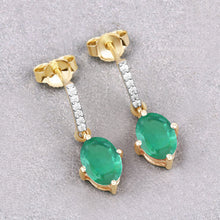 Load image into Gallery viewer, 1.49 Carat Genuine Zambian Emerald and White Diamond 10K Yellow Gold Earrings
