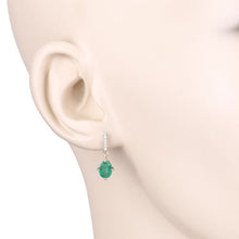 Load image into Gallery viewer, 1.49 Carat Genuine Zambian Emerald and White Diamond 10K Yellow Gold Earrings