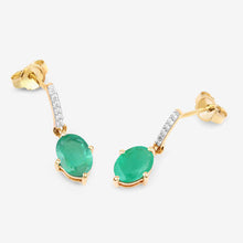 Load image into Gallery viewer, 1.49 Carat Genuine Zambian Emerald and White Diamond 10K Yellow Gold Earrings