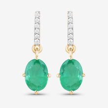Load image into Gallery viewer, 1.49 Carat Genuine Zambian Emerald and White Diamond 10K Yellow Gold Earrings
