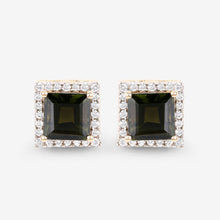 Load image into Gallery viewer, 1.55 Carat Genuine Green Tourmaline and White Diamond 14K Yellow Gold Earrings