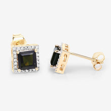 Load image into Gallery viewer, 1.55 Carat Genuine Green Tourmaline and White Diamond 14K Yellow Gold Earrings