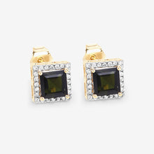 Load image into Gallery viewer, 1.55 Carat Genuine Green Tourmaline and White Diamond 14K Yellow Gold Earrings