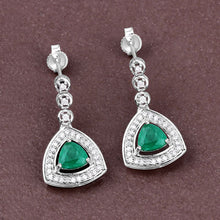 Load image into Gallery viewer, 1.39 Carat Genuine Zambian Emerald and White Diamond 14K White Gold Earrings