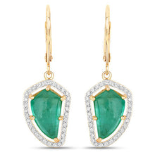 Load image into Gallery viewer, 7.56 Carat Genuine Colombian Emerald and White Diamond 14K Yellow Gold Earrings