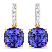 Load image into Gallery viewer, 5.64 Carat Genuine Tanzanite and White Diamond 14K Yellow Gold Earrings