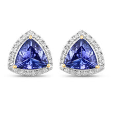 Load image into Gallery viewer, 3.82 Carat Genuine Tanzanite and White Diamond 14K Yellow Gold Earrings
