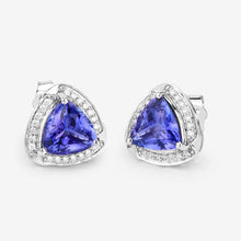 Load image into Gallery viewer, 3.70 Carat Genuine Tanzanite and White Diamond 14K White Gold Earrings