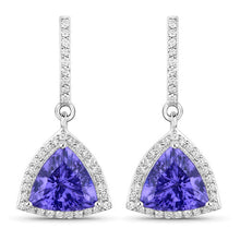 Load image into Gallery viewer, 3.86 Carat Genuine Tanzanite and White Diamond 14K White Gold Earrings
