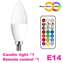 Load image into Gallery viewer, E14 LED Bulb Candle Color Indoor Neon Sign Light Bulb RGB Tape With Controller Lighting 220V E12 Dimmable Smart Lamp For Home Smart WiFi Candelabra Light Bulb, C37 Shape RGB+C+W LED Candle Light Bulb, 5W 400LM (2700k-6500k) Candelabra Bulb