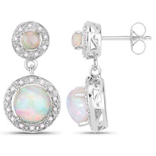 Load image into Gallery viewer, 2.27 Carat Genuine Ethiopian Opal and White Diamond .925 Sterling Silver Earrings
