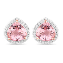 Load image into Gallery viewer, 3.27 Carat Genuine Morganite and White Diamond 14K Rose Gold Earrings