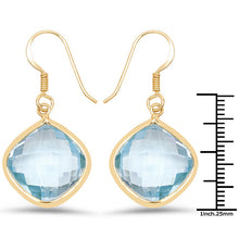 Load image into Gallery viewer, 14K Yellow Gold Plated 29.00 Carat Genuine Blue Topaz .925 Sterling Silver Earrings