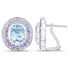 Load image into Gallery viewer, 6.30 Carat Genuine Blue Topaz and Tanzanite .925 Sterling Silver Earrings