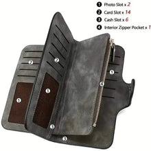 Load image into Gallery viewer, Vintage Faux Leather Long Wallet – Trifold Credit Card Holder with Snap & Zipper