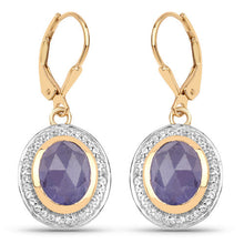 Load image into Gallery viewer, 14K Yellow Gold Plated 7.42 Carat Genuine Tanzanite and White Topaz .925 Sterling Silver Earrings