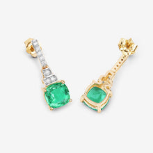 Load image into Gallery viewer, 2.72 Carat Genuine Ethiopian Emerald and White Diamond 14K Yellow Gold Earrings