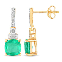 Load image into Gallery viewer, 2.72 Carat Genuine Ethiopian Emerald and White Diamond 14K Yellow Gold Earrings