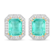 Load image into Gallery viewer, 2.99 Carat Genuine Ethiopian Emerald and White Diamond 14K Yellow Gold Earrings