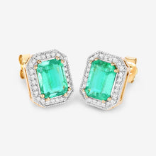 Load image into Gallery viewer, 2.99 Carat Genuine Ethiopian Emerald and White Diamond 14K Yellow Gold Earrings