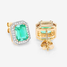 Load image into Gallery viewer, 2.99 Carat Genuine Ethiopian Emerald and White Diamond 14K Yellow Gold Earrings