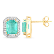 Load image into Gallery viewer, 2.99 Carat Genuine Ethiopian Emerald and White Diamond 14K Yellow Gold Earrings