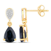Load image into Gallery viewer, 2.76 Carat Genuine Blue Sapphire and White Diamond 10K Yellow Gold Earrings