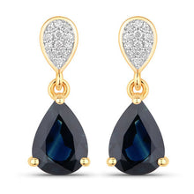 Load image into Gallery viewer, 2.76 Carat Genuine Blue Sapphire and White Diamond 14K Yellow Gold Earrings