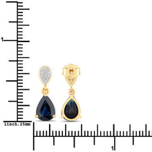 Load image into Gallery viewer, 2.76 Carat Genuine Blue Sapphire and White Diamond 14K Yellow Gold Earrings