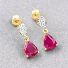 Load image into Gallery viewer, 2.46 Carat Genuine Ruby and White Diamond 10K Yellow Gold Earrings