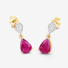 Load image into Gallery viewer, 2.46 Carat Genuine Ruby and White Diamond 10K Yellow Gold Earrings