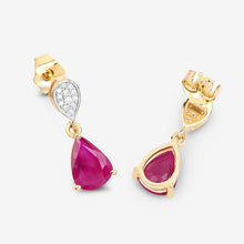 Load image into Gallery viewer, 2.46 Carat Genuine Ruby and White Diamond 10K Yellow Gold Earrings