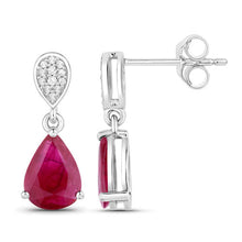 Load image into Gallery viewer, 2.46 Carat Genuine Ruby and White Diamond 14K White Gold Earrings