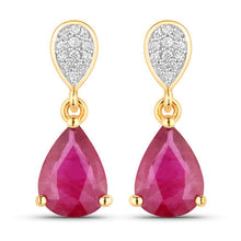 Load image into Gallery viewer, 2.46 Carat Genuine Ruby and White Diamond 14K Yellow Gold Earrings