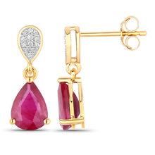 Load image into Gallery viewer, 2.46 Carat Genuine Ruby and White Diamond 14K Yellow Gold Earrings