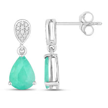 Load image into Gallery viewer, 2.28 Carat Genuine Zambian Emerald and White Diamond 10K White Gold Earrings