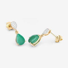 Load image into Gallery viewer, 2.28 Carat Genuine Zambian Emerald and White Diamond 10K Yellow Gold Earrings