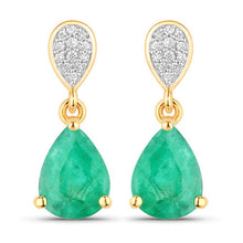 Load image into Gallery viewer, 2.28 Carat Genuine Zambian Emerald and White Diamond 14K Yellow Gold Earrings