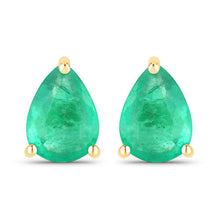 Load image into Gallery viewer, 0.70 Carat Genuine Zambian Emerald 14K Yellow Gold Earrings