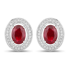 Load image into Gallery viewer, 2.12 Carat Genuine Ruby and White Diamond 14K White Gold Earrings