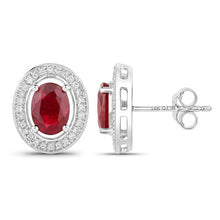 Load image into Gallery viewer, 2.12 Carat Genuine Ruby and White Diamond 14K White Gold Earrings