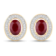 Load image into Gallery viewer, 2.12 Carat Genuine Ruby and White Diamond 14K Yellow Gold Earrings