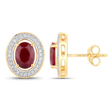 Load image into Gallery viewer, 2.12 Carat Genuine Ruby and White Diamond 14K Yellow Gold Earrings