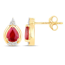 Load image into Gallery viewer, 1.36 Carat Genuine Ruby and White Diamond 14K Yellow Gold Earrings