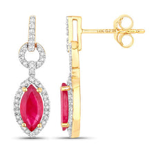 Load image into Gallery viewer, 1.23 Carat Genuine Ruby and White Diamond 14K Yellow Gold Earrings