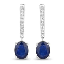 Load image into Gallery viewer, 3.24 Carat Genuine Blue Sapphire and White Diamond 14K White Gold Earrings