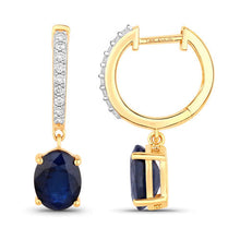 Load image into Gallery viewer, 3.24 Carat Genuine Blue Sapphire and White Diamond 14K Yellow Gold Earrings